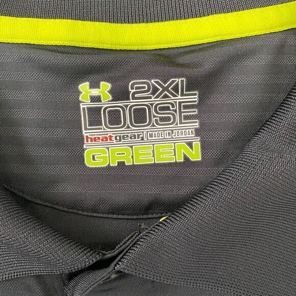 Under Armour green label men 2XL loose fit heat gear 3 button stripe polo black - Picture 7 of 8
